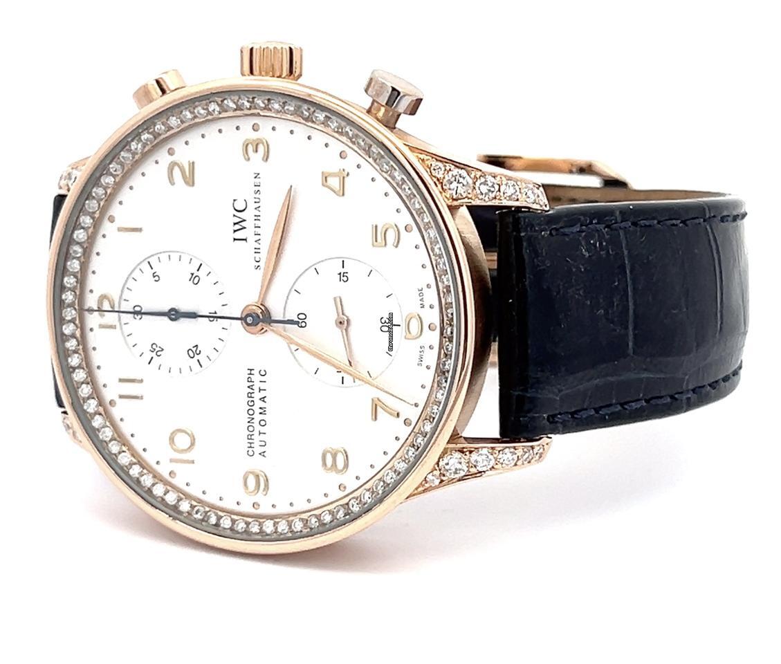 IWC Portuguese Chronograph Automatic Men's Watch Red Gold Case With Leather Strap Authentic Luxury Timepiece