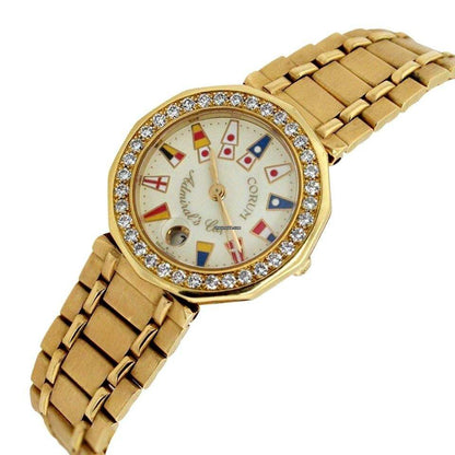 Corum Admiral's Cup Quartz Women's Watch With Yellow Gold Case and Strap Authentic Luxury Timepiece