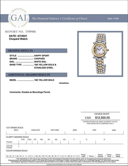 Chopard Happy Sport Quartz Women's Watch Steel Case With Gold/Steel Strap Authentic Luxury Timepiece
