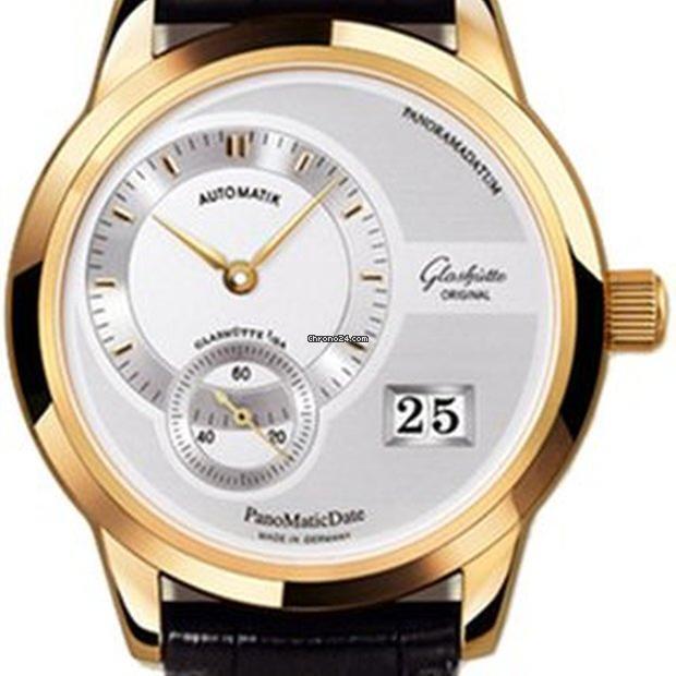 Glashütte Original PanoMaticDate Automatic Men's Watch Rose Gold Case With Leather Strap Authentic Luxury Timepiece