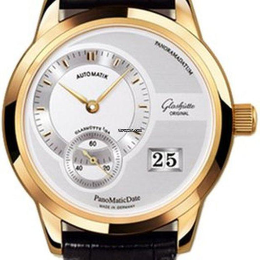 Glashütte Original PanoMaticDate Automatic Men's Watch Rose Gold Case With Leather Strap Authentic Luxury Timepiece