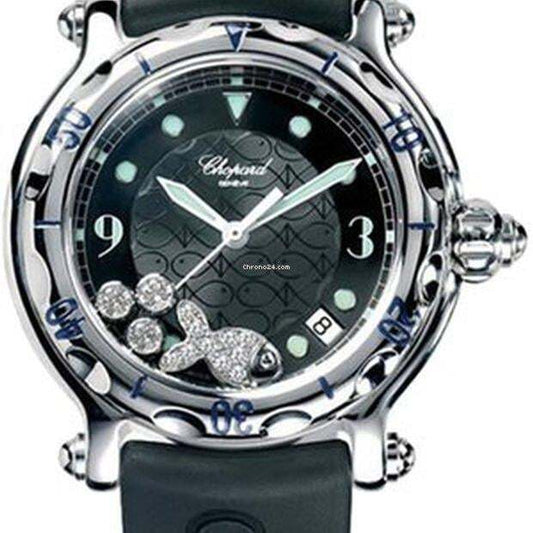 Chopard Quartz Women's Watch Steel Case With Rubber Strap Authentic Luxury Timepiece