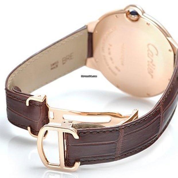 Cartier Ballon Bleu 44mm Manual winding Men's Watch Rose Gold Case With Leather Strap Authentic Luxury Timepiece