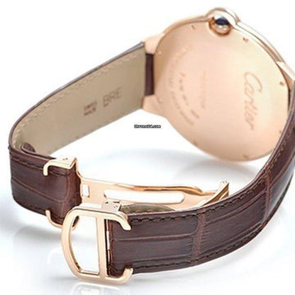 Cartier Ballon Bleu 44mm Manual winding Men's Watch Rose Gold Case With Leather Strap Authentic Luxury Timepiece