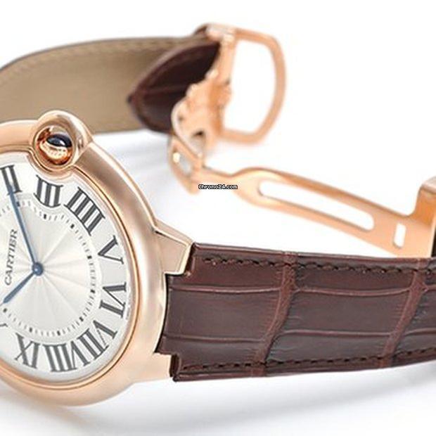 Cartier Ballon Bleu 44mm Manual winding Men's Watch Rose Gold Case With Leather Strap Authentic Luxury Timepiece