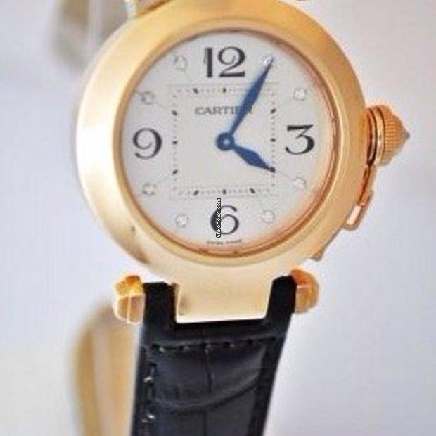 Cartier Pasha Quartz Women's Watch Yellow Gold Case With Leather Strap Authentic Luxury Timepiece