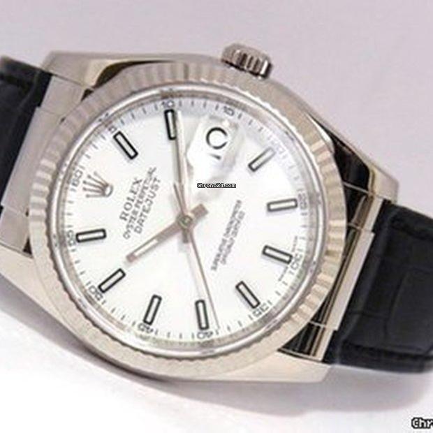 Rolex Datejust 36 Automatic Men's Watch White Gold Case With Leather Strap Authentic Luxury Timepiece