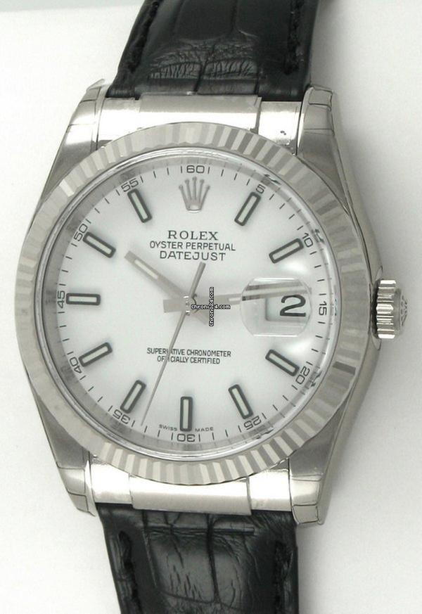 Rolex Datejust 36 Automatic Men's Watch White Gold Case With Leather Strap Authentic Luxury Timepiece