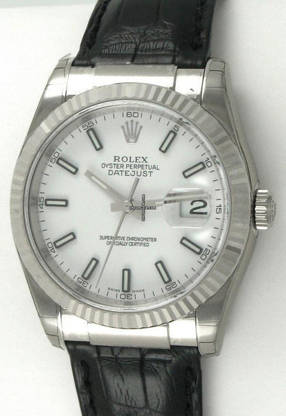 Rolex Datejust 36 Automatic Men's Watch White Gold Case With Leather Strap Authentic Luxury Timepiece