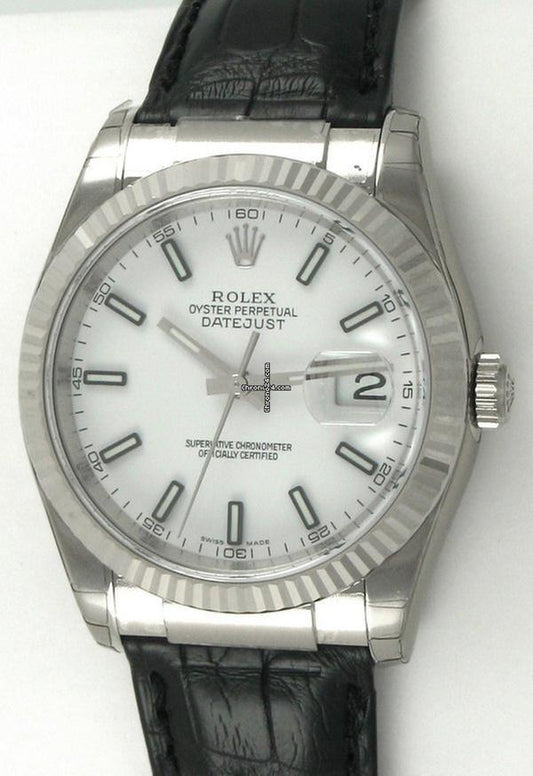 Rolex Datejust 36 Automatic Men's Watch White Gold Case With Leather Strap Authentic Luxury Timepiece