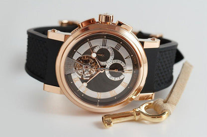 Breguet Marine Manual winding Men's Watch Rose Gold Case With Rubber Strap Authentic Luxury Timepiece