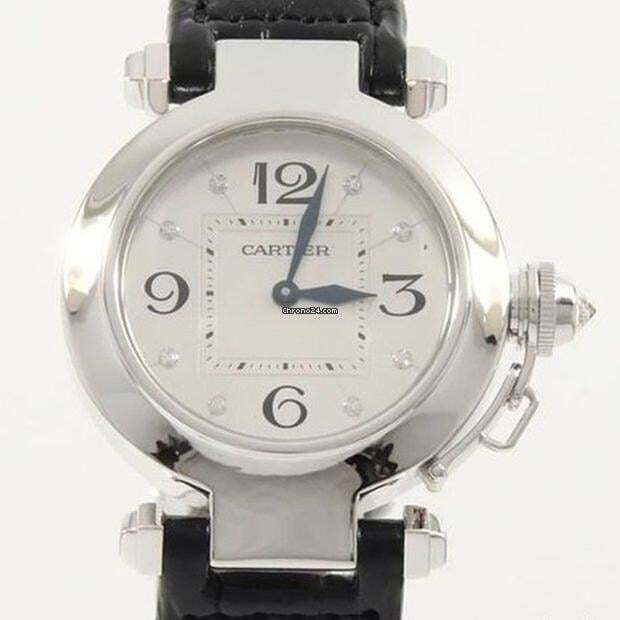 Cartier Pasha Quartz Men's Watch White Gold Case With Leather Strap Authentic Luxury Timepiece