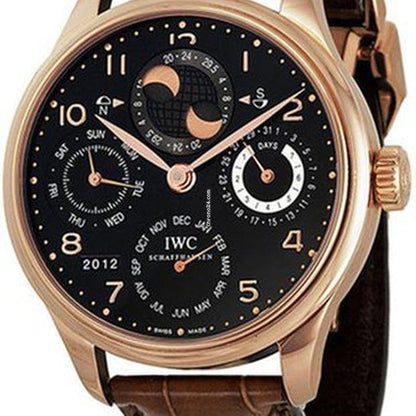 IWC Portuguese Perpetual Calendar Automatic Men's Watch Rose Gold Case With Leather Strap Authentic Luxury Timepiece