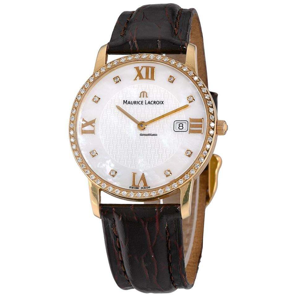 Maurice Lacroix Quartz Men's Watch Yellow Gold Case With Leather Strap Authentic Luxury Timepiece