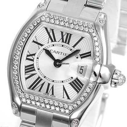 Cartier Roadster Quartz Women's Watch With White Gold Case and Strap Authentic Luxury Timepiece