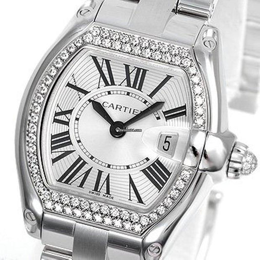 Cartier Roadster Quartz Women's Watch With White Gold Case and Strap Authentic Luxury Timepiece