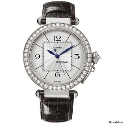 Cartier Pasha Automatic Men's Watch White Gold Case With Leather Strap Authentic Luxury Timepiece