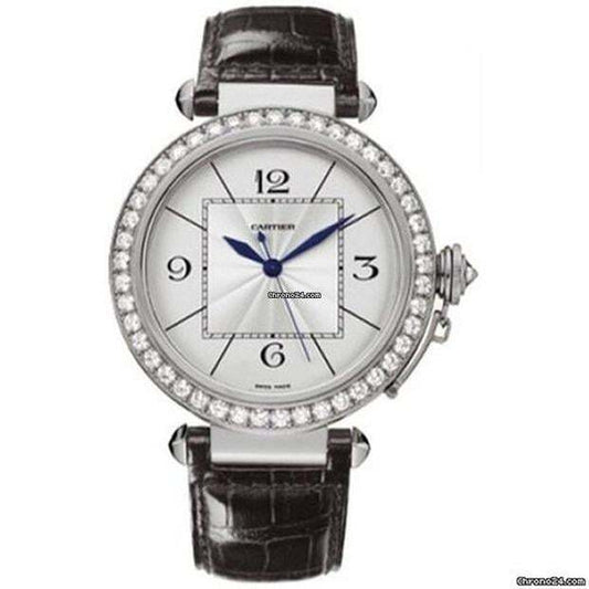 Cartier Pasha Automatic Men's Watch White Gold Case With Leather Strap Authentic Luxury Timepiece