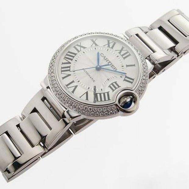 Cartier Ballon Bleu 36mm Automatic Men's Watch With White Gold Case and Strap Authentic Luxury Timepiece