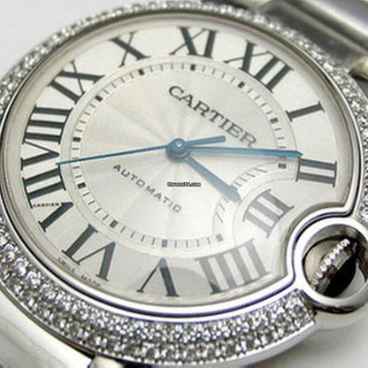 Cartier Ballon Bleu 36mm Automatic Men's Watch With White Gold Case and Strap Authentic Luxury Timepiece