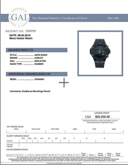 Hublot Big Bang Aero Bang Automatic Men's Watch Steel Case With Rubber Strap Authentic Luxury Timepiece