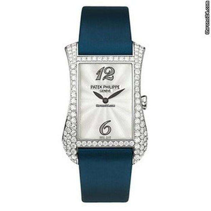 Patek Philippe Gondolo Quartz Women's Watch White Gold Case With Satin Strap Authentic Luxury Timepiece