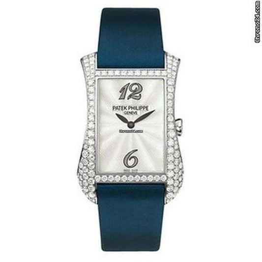 Patek Philippe Gondolo Quartz Women's Watch White Gold Case With Satin Strap Authentic Luxury Timepiece