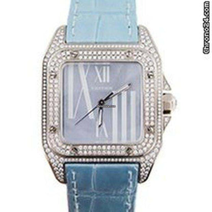 Cartier Santos 100 Automatic Men's Watch White Gold Case With Leather Strap Authentic Luxury Timepiece