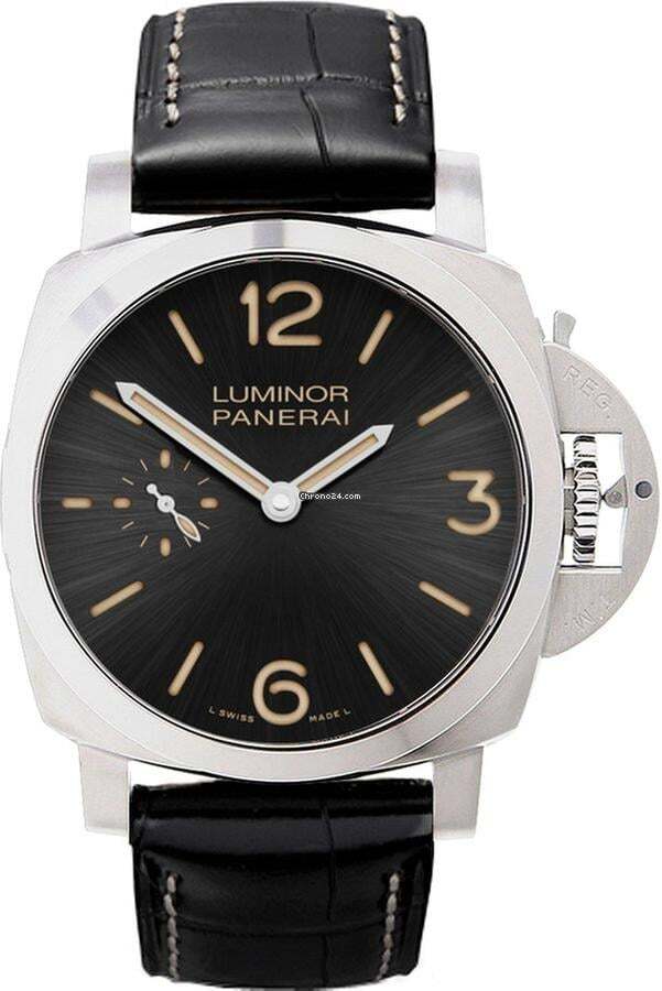 Panerai Luminor Due Manual winding Men's Watch Steel Case With Lizard skin Strap Authentic Luxury Timepiece