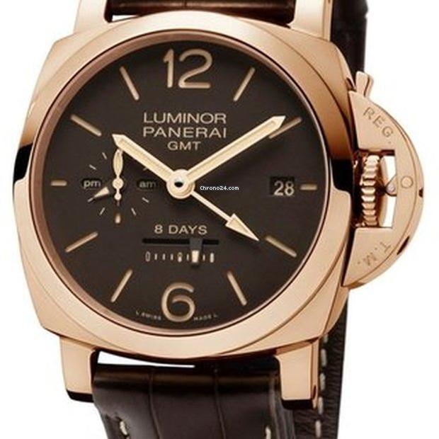 Panerai Luminor 1950 8 Days GMT Manual winding Men's Watch Rose Gold Case With Leather Strap Authentic Luxury Timepiece