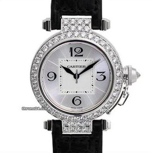 Cartier Pasha Quartz Women's Watch White Gold Case With Leather Strap Authentic Luxury Timepiece