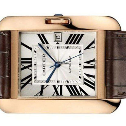 Cartier Tank Anglaise Automatic Men's Watch Rose Gold Case With Leather Strap Authentic Luxury Timepiece