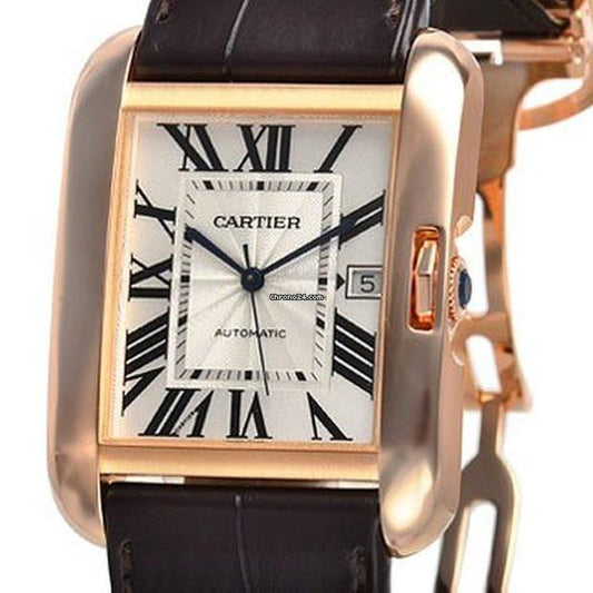 Cartier Tank Anglaise Automatic Men's Watch Rose Gold Case With Leather Strap Authentic Luxury Timepiece