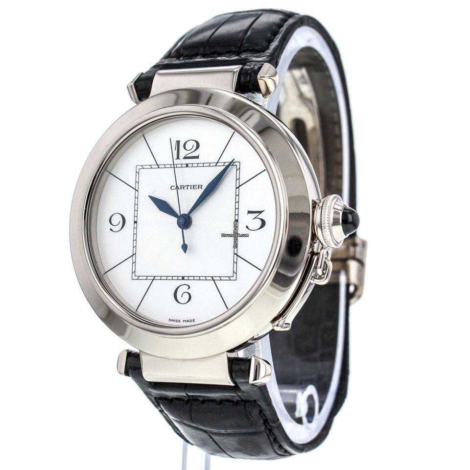 Cartier Pasha Automatic Men's Watch White Gold Case With Leather Strap Authentic Luxury Timepiece