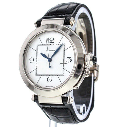 Cartier Pasha Automatic Men's Watch White Gold Case With Leather Strap Authentic Luxury Timepiece