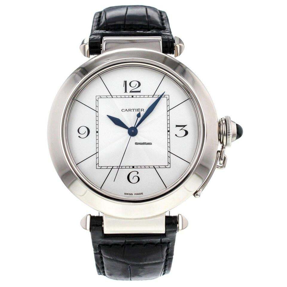 Cartier Pasha Automatic Men's Watch White Gold Case With Leather Strap Authentic Luxury Timepiece