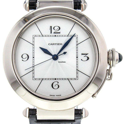 Cartier Pasha Automatic Men's Watch White Gold Case With Leather Strap Authentic Luxury Timepiece