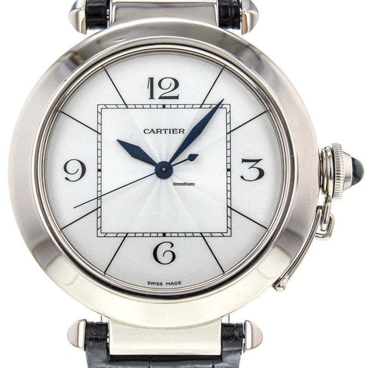 Cartier Pasha Automatic Men's Watch White Gold Case With Leather Strap Authentic Luxury Timepiece