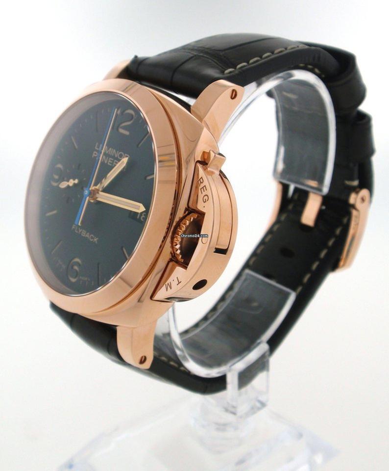 Panerai Luminor 1950 3 Days Chrono Flyback Automatic Men's Watch Rose Gold Case With Leather Strap Authentic Luxury Timepiece