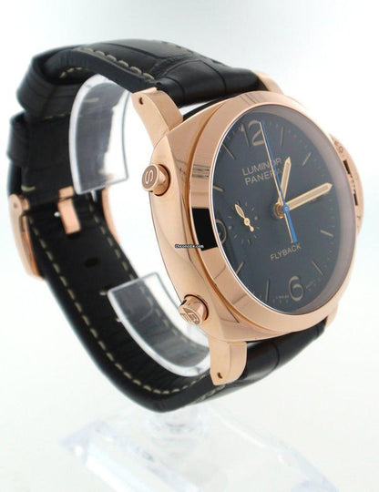 Panerai Luminor 1950 3 Days Chrono Flyback Automatic Men's Watch Rose Gold Case With Leather Strap Authentic Luxury Timepiece