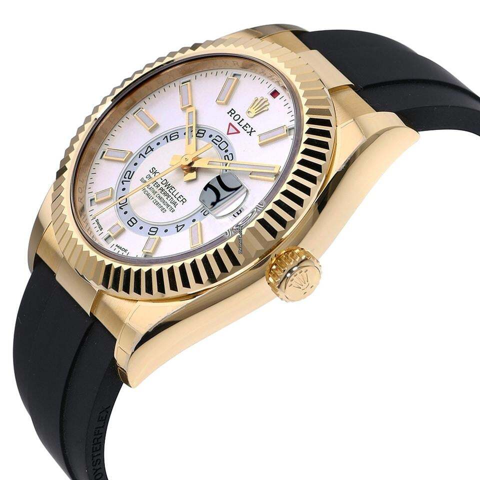 Rolex Sky-Dweller Automatic Men's Watch Yellow Gold Case With Rubber Strap Authentic Luxury Timepiece