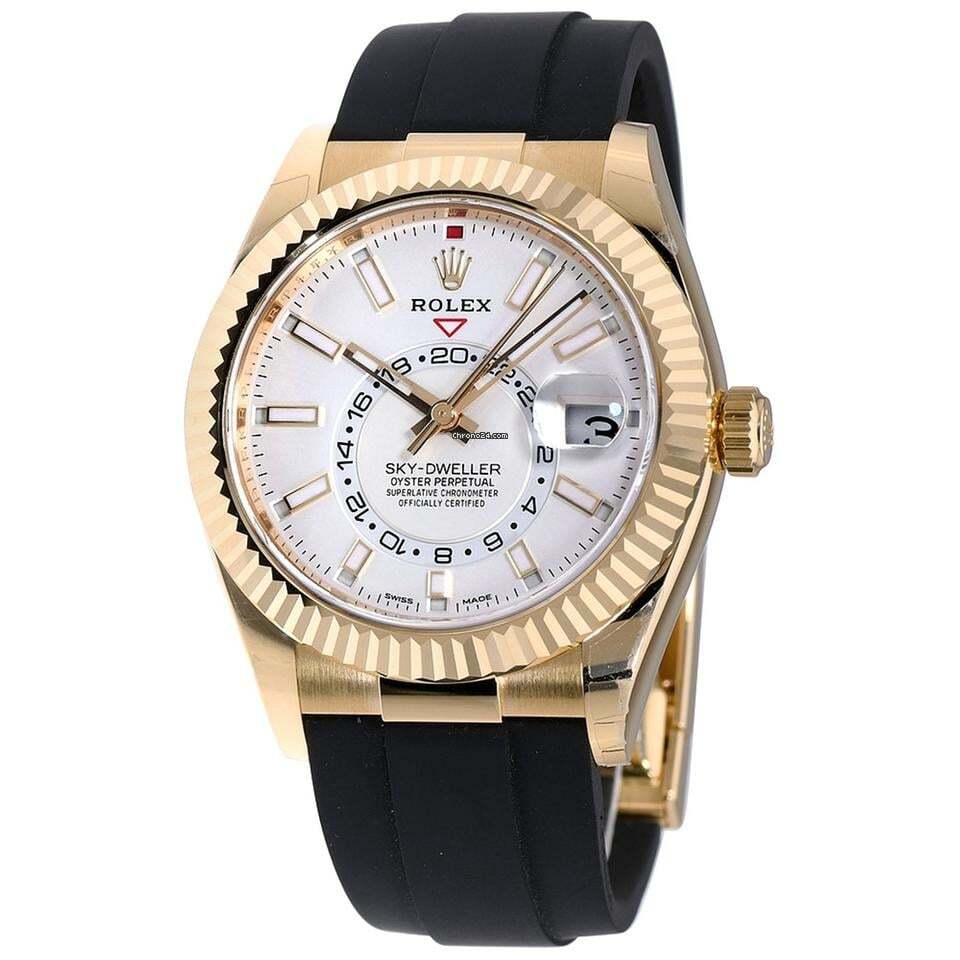 Rolex Sky-Dweller Automatic Men's Watch Yellow Gold Case With Rubber Strap Authentic Luxury Timepiece