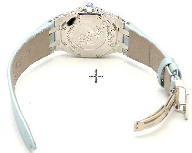 Audemars Piguet Royal Oak Lady Quartz Women's Watch White Gold Case With Satin Strap Authentic Luxury Timepiece