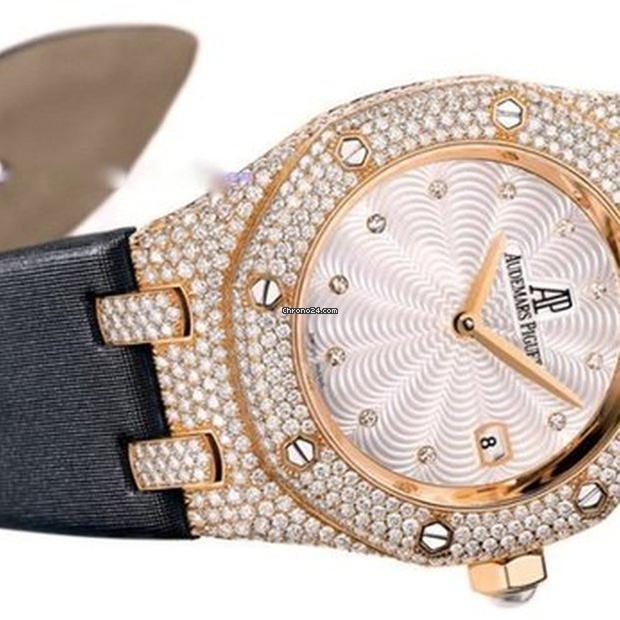 Audemars Piguet Royal Oak Lady Quartz Women's Watch Rose Gold Case With Satin Strap Authentic Luxury Timepiece