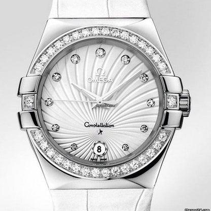 Omega Constellation Quartz Quartz Women's Watch Steel Case With Leather Strap Authentic Luxury Timepiece