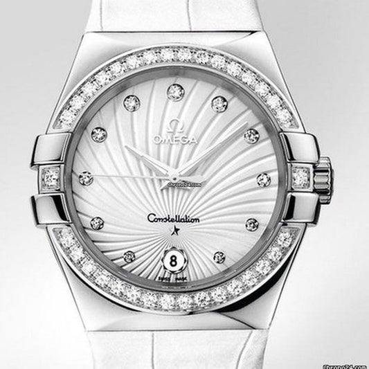 Omega Constellation Quartz Quartz Women's Watch Steel Case With Leather Strap Authentic Luxury Timepiece