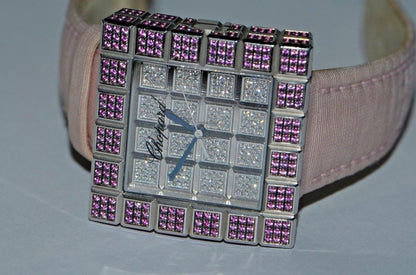 Chopard Ice Cube Quartz Women's Watch White Gold Case With Leather Strap Authentic Luxury Timepiece