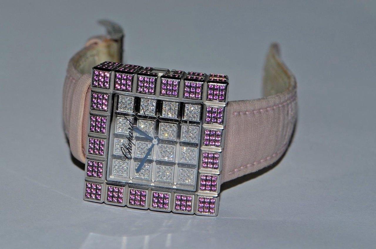 Chopard Ice Cube Quartz Women's Watch White Gold Case With Leather Strap Authentic Luxury Timepiece