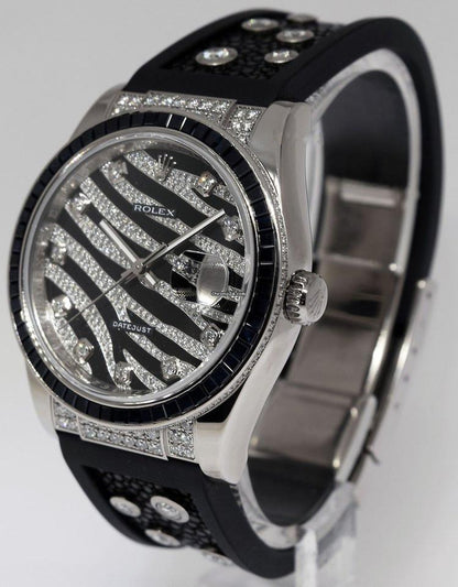 Rolex Datejust 36 Automatic Women's Watch White Gold Case With Rubber Strap Authentic Luxury Timepiece