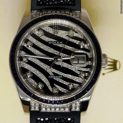 Rolex Datejust 36 Automatic Women's Watch White Gold Case With Rubber Strap Authentic Luxury Timepiece